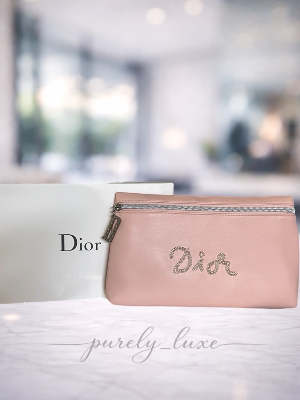 Dior GWP Blush Pink Cosmegic Pouch with Crystal Script Logo